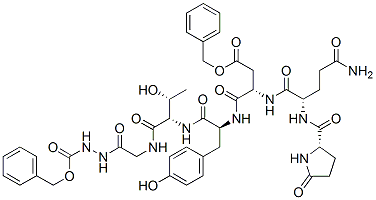 N-[N-[N-[O4-benzyl-N-[N2-(5-oxo-L-prolyl)-L-glutaminyl]-L-alpha-aspartyl]-L-tyrosyl]-L-threonyl]-2'-[(benzyloxy)carbonyl]glycinohydrazide Struktur
