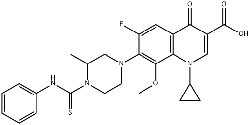 3-Quinolinecarboxylic acid, 1-cyclopropyl-6-fluoro-1,4-dihydro-8-Methoxy-7-[3-Methyl-4-[(phenylaMino)thioxoMethyl]-1-piperazinyl]-4-oxo- Structure