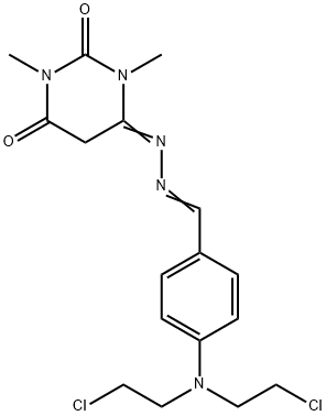 6-[(2Z)-2-[[4-[bis(2-chloroethyl)amino]phenyl]methylidene]hydrazinyl]- 1,3-dimethyl-pyrimidine-2,4-dione Structure