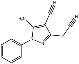 5-アミノ-4-シアノ-1-フェニル-1H-ピラゾール-3-アセトニトリル 化学構造式