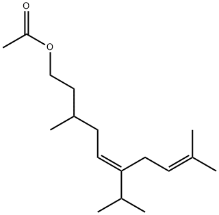 (E)-3,9-ジメチル-6-イソプロピル-5,8-デカジエン-1-オールアセタート 化学構造式