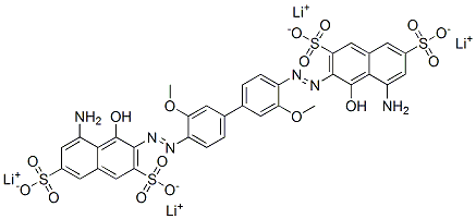 tetralithium 3,3'-[(3,3'-dimethoxy[1,1'-biphenyl]-4,4'-diyl)bis(azo)]bis[5-amino-4-hydroxynaphthalene-2,7-disulphonate] Structure