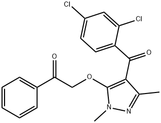 2-[4-(2,4-ジクロロベンゾイル)-1,3-ジメチル-1H-ピラゾール-5-イルオキシ]-1-フェニルエタノン 化学構造式