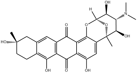 (2R)-4α-(ジメチルアミノ)-3,4,5,6,11,12,13,14-オクタヒドロ-3β,5β,8,10,13α-ペンタヒドロキシ-6,13-ジメチル-2α,6α-エポキシ-2H-ナフタセノ[1,2-b]オキソシン-9,16-ジオン 化学構造式