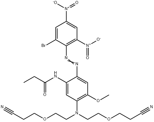 N-[5-[ビス[2-(2-シアノエトキシ)エチル]アミノ]-2-[(2-ブロモ-4,6-ジニトロフェニル)アゾ]-4-メトキシフェニル]プロパンアミド 化学構造式