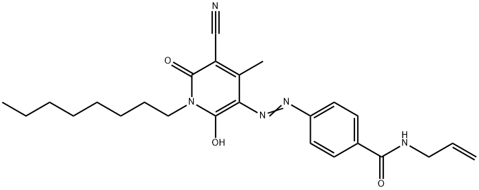 5-[4-(N-Allylcarbamoyl)phenylazo]-3-cyano-6-hydroxy-4-methyl-1-octyl-2(1H)-pyridone Struktur
