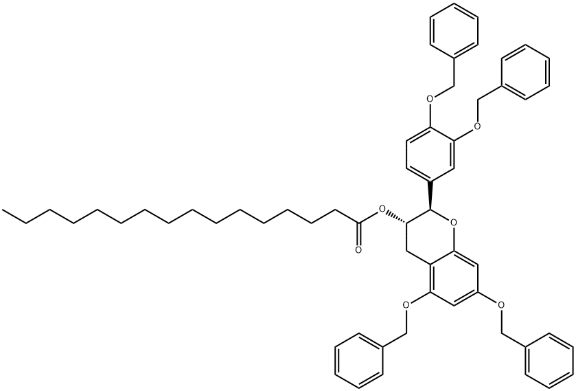 (2R-trans)-5,7-bis(benzyloxy)-2-[3,4-bis(phenylmethoxy)phenyl]-3,4-dihydro-2H-1-benzopyran-3-yl palmitate Structure