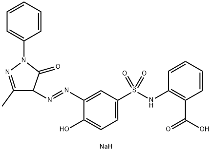 sodium 2-[[[3-[(4,5-dihydro-3-methyl-5-oxo-1-phenyl-1H-pyrazol-4-yl)azo]-4-hydroxyphenyl]sulphonyl]amino]benzoate Struktur