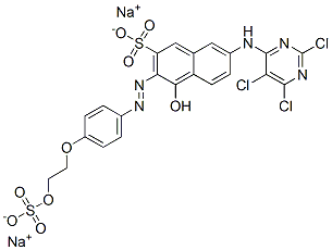 disodium 4-hydroxy-3-[[4-[2-(sulphonatooxy)ethoxy]phenyl]azo]-7-[(2,5,6-trichloro-4-pyrimidinyl)amino]naphthalene-2-sulphonate Struktur