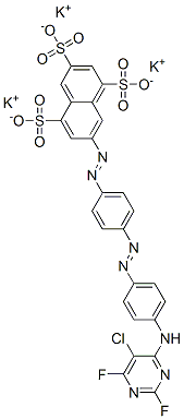 7-[[4-[[4-[(5-クロロ-2,6-ジフルオロ-4-ピリミジニル)アミノ]フェニル]アゾ]フェニル]アゾ]-1,3,5-ナフタレントリスルホン酸トリカリウム 化学構造式