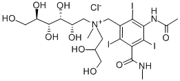D-Glucammonium, N-(3-acetamido-5-(methylcarbamoyl)-2,4,6-triiodobenzyl )-N-(2,3-dihydroxypropyl)-N-methyl-, chloride Struktur
