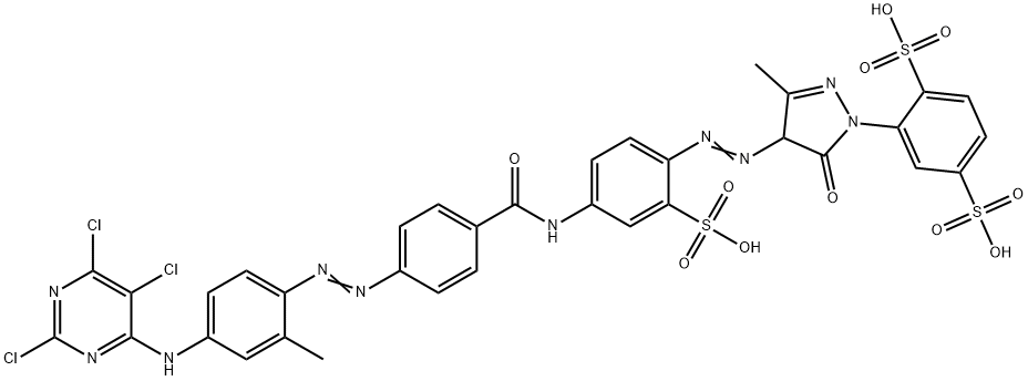 2-[4,5-dihydro-3-methyl-4-[[4-[[4-[[2-methyl-4-[(2,5,6-trichloropyrimidin-4-yl)amino]phenyl]azo]benzoyl]amino]-2-sulphophenyl]azo]-5-oxo-1H-pyrazol-1-yl]benzene-1,4-disulphonic acid Structure