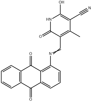 5-[[[(9,10-ジヒドロ-9,10-ジオキソアントラセン)-1-イル]イミノ]メチル]-1,2-ジヒドロ-6-ヒドロキシ-4-メチル-2-オキソ-3-ピリジンカルボニトリル 化学構造式