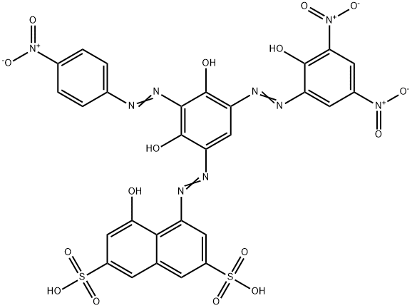 4-[[2,4-ジヒドロキシ-5-[(2-ヒドロキシ-3,5-ジニトロフェニル)アゾ]-3-[(4-ニトロフェニル)アゾ]フェニル]アゾ]-5-ヒドロキシ-2,7-ナフタレンジスルホン酸 化学構造式