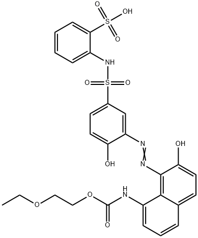 2-[[[3-[[8-[[(2-エトキシエトキシ)カルボニル]アミノ]-2-ヒドロキシ-1-ナフタレニル]アゾ]-4-ヒドロキシフェニル]スルホニル]アミノ]ベンゼンスルホン酸 化学構造式