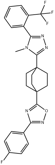 3-(4-FLUOROPHENYL)-5-(4-(4-METHYL-5-(2-(TRIFLUOROMETHYL)PHENYL)-4H-1,2,4-TRIAZOL-3-YL)BICYCLO[2.2.2]OCTAN-1-YL)-1,2,4-OXADIAZOLE Structure