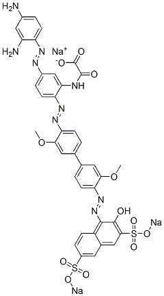 N-[5-[(2,4-ジアミノフェニル)アゾ]-2-[[4'-[[2-ヒドロキシ-3,6-ビス(ソジオスルホ)-1-ナフタレニル]アゾ]-3,3'-ジメトキシ[1,1'-ビフェニル]-4-イル]アゾ]フェニル]オキサミド酸ナトリウム 化学構造式