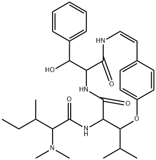 2-Dimethylamino-N-[7-(hydroxyphenylmethyl)-3-(1-methylethyl)-5,8-dioxo-2-oxa-6,9-diazabicyclo[10.2.2]hexadeca-1(14),10,12,15-tetren-4-yl]-3-methylpentanamide Struktur