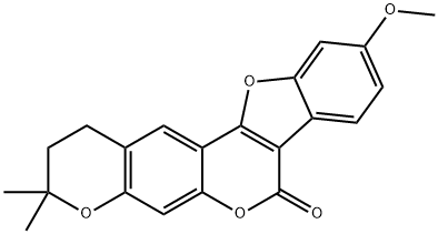 2,3-Dihydro-10-methoxy-3,3-dimethyl-1H,7H-benzofuro[3,2-c]pyrano[3,2-g][1]benzopyran-7-one Struktur
