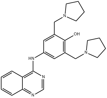 2,6-ビス(1-ピロリジニルメチル)-4-(キナゾリン-4-イルアミノ)フェノール 化学構造式
