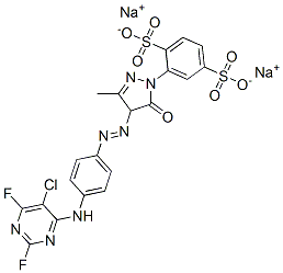 disodium 2-[4-[[4-[(5-chloro-2,6-difluoropyrimidin-4-yl)amino]phenyl]azo]-4,5-dihydro-3-methyl-5-oxo-1H-pyrazol-1-yl]benzene-1,4-disulphonate  Structure