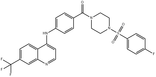 1-[(4-フルオロフェニル)スルホニル]-4-[4-[[7-(トリフルオロメチル)キノリン-4-イル]アミノ]ベンゾイル]ピペラジン 化学構造式