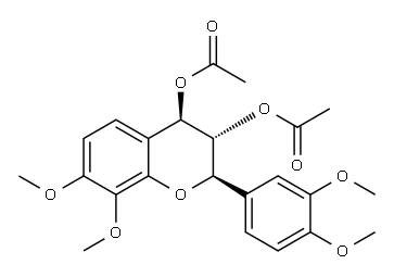 (2R)-2α-(3,4-ジメトキシフェニル)-3,4-ジヒドロ-7,8-ジメトキシ-2H-1-ベンゾピラン-3α,4α-ジオールジアセタート 化学構造式