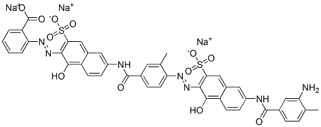 trisodium 2-[[6-[[4-[[6-[(3-amino-4-methylbenzoyl)amino]-1-hydroxy-3-sulphonato-2-naphthyl]azo]-3-methylbenzoyl]amino]-1-hydroxy-3-sulphonato-2-naphthyl]azo]benzoate Structure
