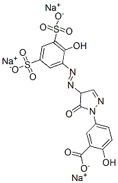 5-[[4,5-Dihydro-4-[(2-hydroxy-3,5-disulfophenyl)azo]-5-oxo-1H-pyrazol]-1-yl]-2-hydroxybenzoic acid trisodium salt Struktur