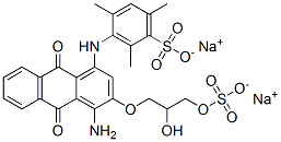 3-[[[4-アミノ-9,10-ジヒドロ-3-[2-ヒドロキシ-3-(スルホオキシ)プロポキシ]-9,10-ジオキソアントラセン]-1-イル]アミノ]-2,4,6-トリメチルベンゼンスルホン酸ジナトリウム 化学構造式
