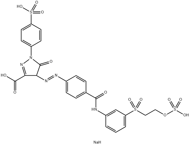 trisodium 4,5-dihydro-5-oxo-4-[[4-[[[3-[[2-(sulphonatooxy)ethyl]sulphonyl]phenyl]amino]carbonyl]phenyl]azo]-1-(4-sulphonatophenyl)-1H-pyrazole-3-carboxylate  Structure