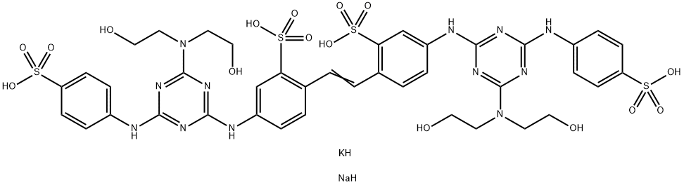 4,4'-bis[[4-[bis(2-hydroxyethyl)amino]-6-[(4-sulphophenyl)amino]-1,3,5-triazin-2-yl]amino]stilbene-2,2'-disulphonic acid, potassium sodium salt Struktur