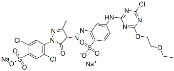 disodium 2,5-dichloro-4-[4-[[3-[[4-chloro-6-(2-ethoxyethoxy)-1,3,5-triazin-2-yl]amino]-6-sulphonatophenyl]azo]-4,5-dihydro-3-methyl-5-oxo-1H-pyrazol-1-yl]benzenesulphonate  Structure