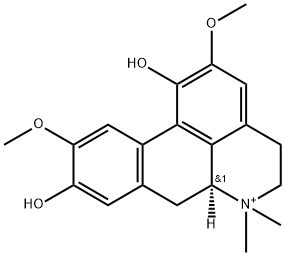 (6aS)-5,6,6a,7-テトラヒドロ-1,9-ジヒドロキシ-2,10-ジメトキシ-6,6-ジメチル-4H-ジベンゾ[de,g]キノリン-6-イウム 化学構造式
