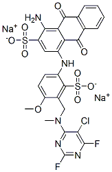 72243-89-1 disodium 1-amino-4-[[3-[[(5-chloro-2,6-difluoro-4-pyrimidinyl)methylamino]methyl]-4-methoxysulphonatophenyl]amino]-9,10-dihydro-9,10-dioxoanthracene-2-sulphonate