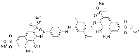 5-アミノ-3-[[4-[[4-[[8-アミノ-1-ヒドロキシ-3,6-ビス(ソジオスルホ)-2-ナフチル]アゾ]-5-メトキシ-2-メチルフェニル]アゾ]フェニル]アゾ]-4-ヒドロキシ-2,7-ナフタレンジスルホン酸ジナトリウム 化学構造式