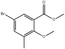 5-ブロモ-2-メトキシ-3-メチルベンゼンカルボン酸メチル 化学構造式