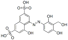2,7-Naphthalenedisulfonic acid, 4-[[2,4-dihydroxy(hydroxymethyl)phenyl]azo]-5-hydroxy-, coupled with diazotized 2-[(4-aminophenyl)amino]-5-nitrobenzenesulfonic acid monosodium salt Structure