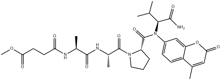 N-メトキシコハク酸-ALA-ALA-PRO-VAL-7-アミド-4-メチルクマリン 化学構造式