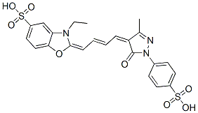 2-[4-[1,5-dihydro-3-methyl-5-oxo-1-(4-sulphophenyl)-4H-pyrazol-4-ylidene]but-2-enylidene]-3-ethyl-2,3-dihydrobenzoxazole-5-sulphonic acid  Struktur