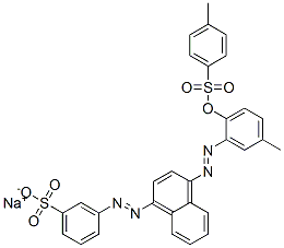3-[[4-[[5-メチル-2-[[(4-メチルフェニル)スルホニル]オキシ]フェニル]アゾ]-1-ナフタレニル]アゾ]ベンゼンスルホン酸ナトリウム 化学構造式