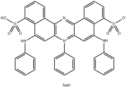 7-フェニル-5,9-ビス(フェニルアミノ)-10-(ソジオスルホ)-4-スルホナトジベンゾ[a,j]フェナジン-7-イウム 化学構造式