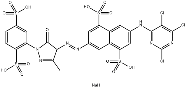 3-[[[1-(2,5-Disulfophenyl)-4,5-dihydro-3-methyl-5-oxo-1H-pyrazol]-4-yl]azo]-7-[(2,5,6-trichloro-4-pyrimidinyl)amino]-1,5-naphthalenedisulfonic acid tetrasodium salt Structure