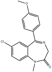 7-クロロ-1,3-ジヒドロ-5-(4-メトキシフェニル)-2H-1,4-ベンゾジアゼピン-2-オン 化学構造式