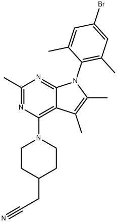 4-Piperidineacetonitrile, 1-[7-(4-broMo-2,6-diMethylphenyl)-2,5,6-triMethyl-7H-pyrrolo[2,3-d]pyriMidin-4-yl]- Structure