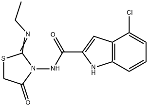 1H-Indole-2-carboxamide, 4-chloro-N-(2-(ethylimino)-4-oxo-3-thiazolidi nyl)- Structure