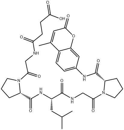 N-(3-カルボキシ-1-オキソプロピル)Gly-L-Pro-L-Leu-Gly-L-Pro-(4-メチル-2-オキソ-2H-1-ベンゾピラン-7-イル)-NH2 化学構造式