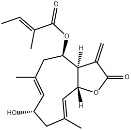 (E)-2-Methyl-2-butenoic acid [(3aR,4R,6E,8S,10E,11aR)-2,3,3a,4,5,8,9,11a-octahydro-8-hydroxy-6,10-dimethyl-3-methylene-2-oxocyclodeca[b]furan-4-yl] ester Structure