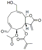 2-Methylpropenoic acid [(3aS,4S,5S,6E,10Z,11aR)-5-acetoxy-6-formyl-2,3,3a,4,5,8,9,11a-octahydro-10-(hydroxymethyl)-3-methylene-2-oxocyclodeca[b]furan-4-yl] ester Struktur