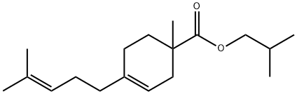 2-methylpropyl 1-methyl-4-(4-methyl-3-pentenyl)cyclohex-3-ene-1-carboxylate Struktur